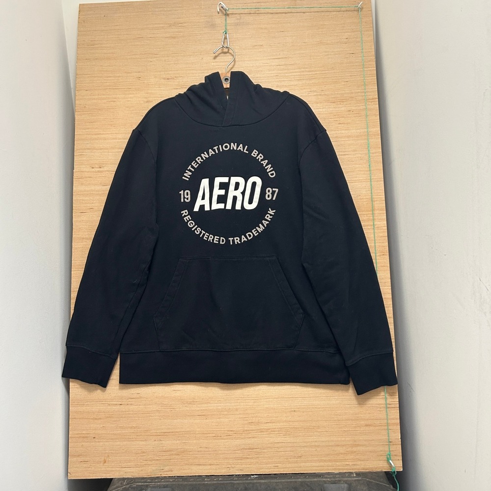 Aeropostale Mens XL Black Aero 87 Graphic Pullover Hoodie Sweatshirt 7018